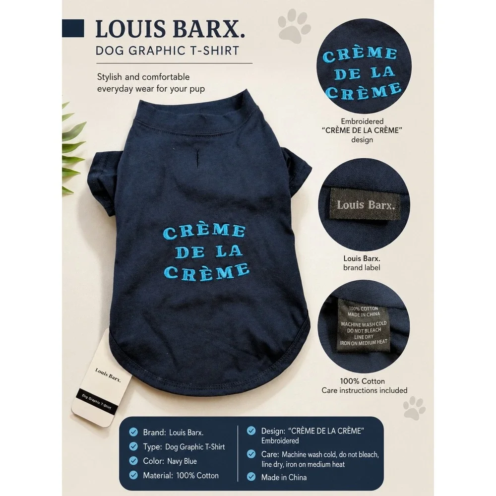 Louis Barx Dog Graphic‎ T-Shirt Navy Blue Creme De La Creme Size M New